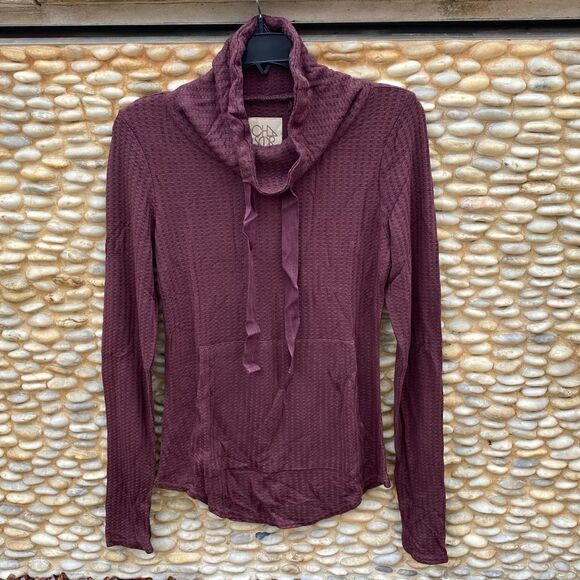 Chaser Burgundy Waffle Knit Cowl Drawstring Hoodie/Top w/Pocket. Small. NWT Soft - Picture 4 of 6